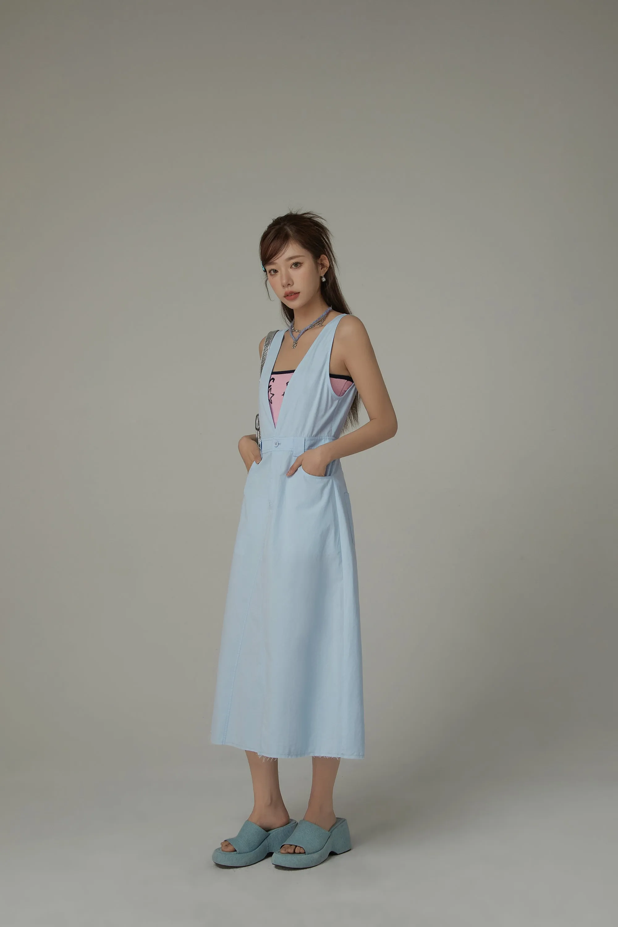 Backtie Dip V Neck Sleeveless Long Dress