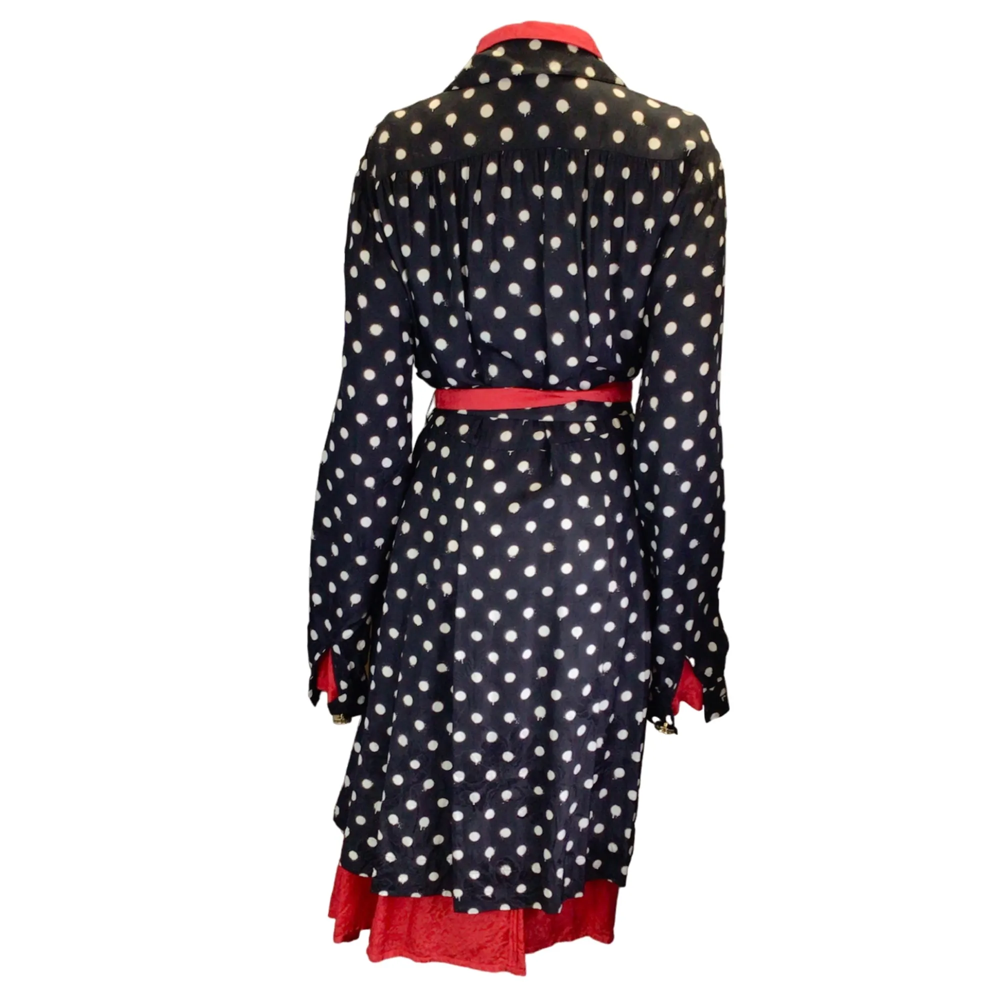 Balenciaga Black / White / Red Reversible Belted Polka Dot Dress