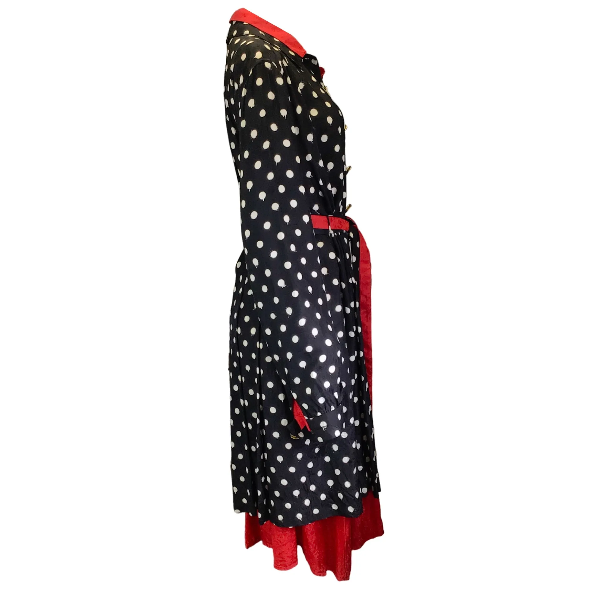 Balenciaga Black / White / Red Reversible Belted Polka Dot Dress