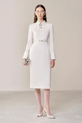 Bansel Pencil Collared Neck Polyester Calf Length Dress