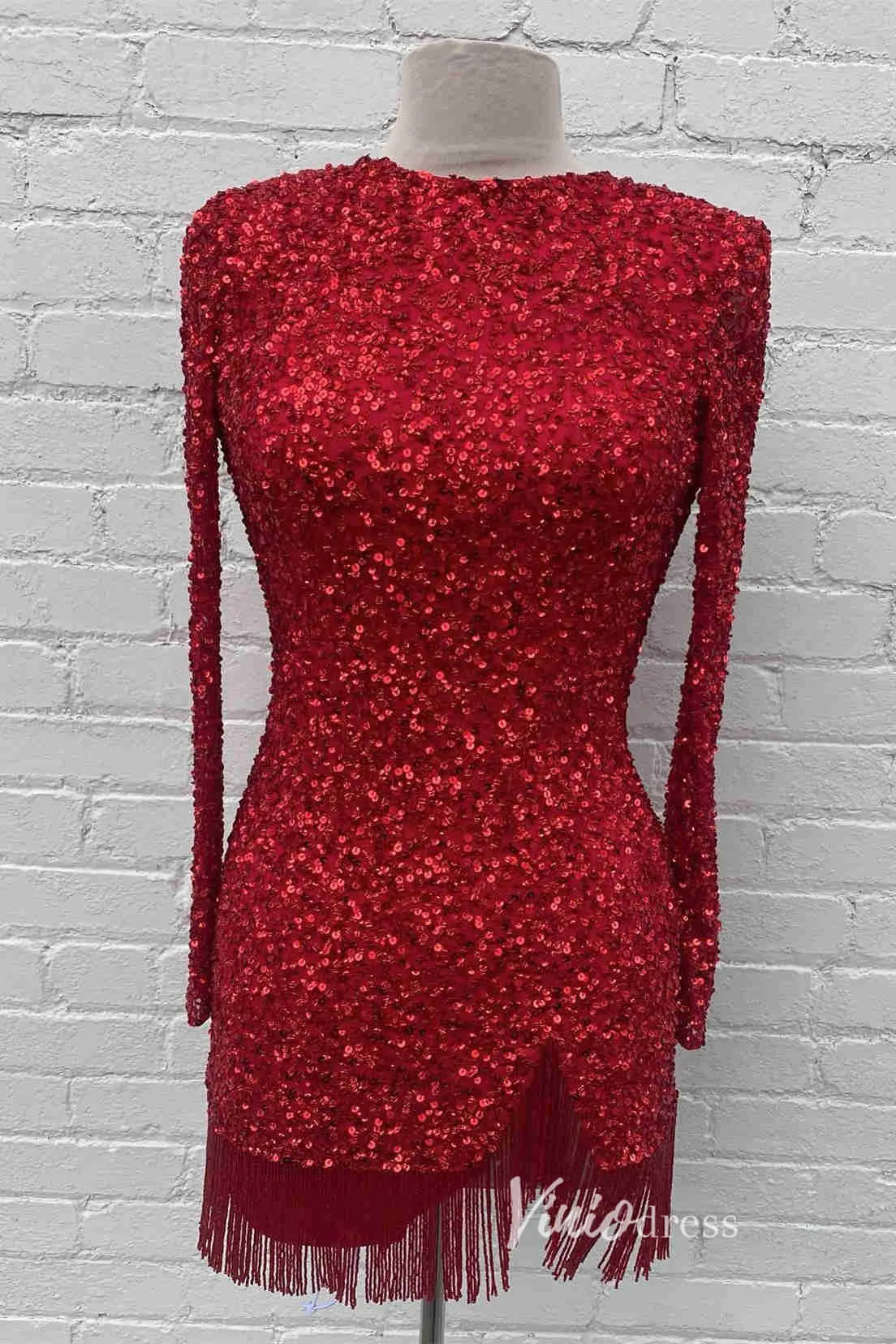Beaded Long Sleeve Sequin Cocktail Dress Short Prom Dress SD1594