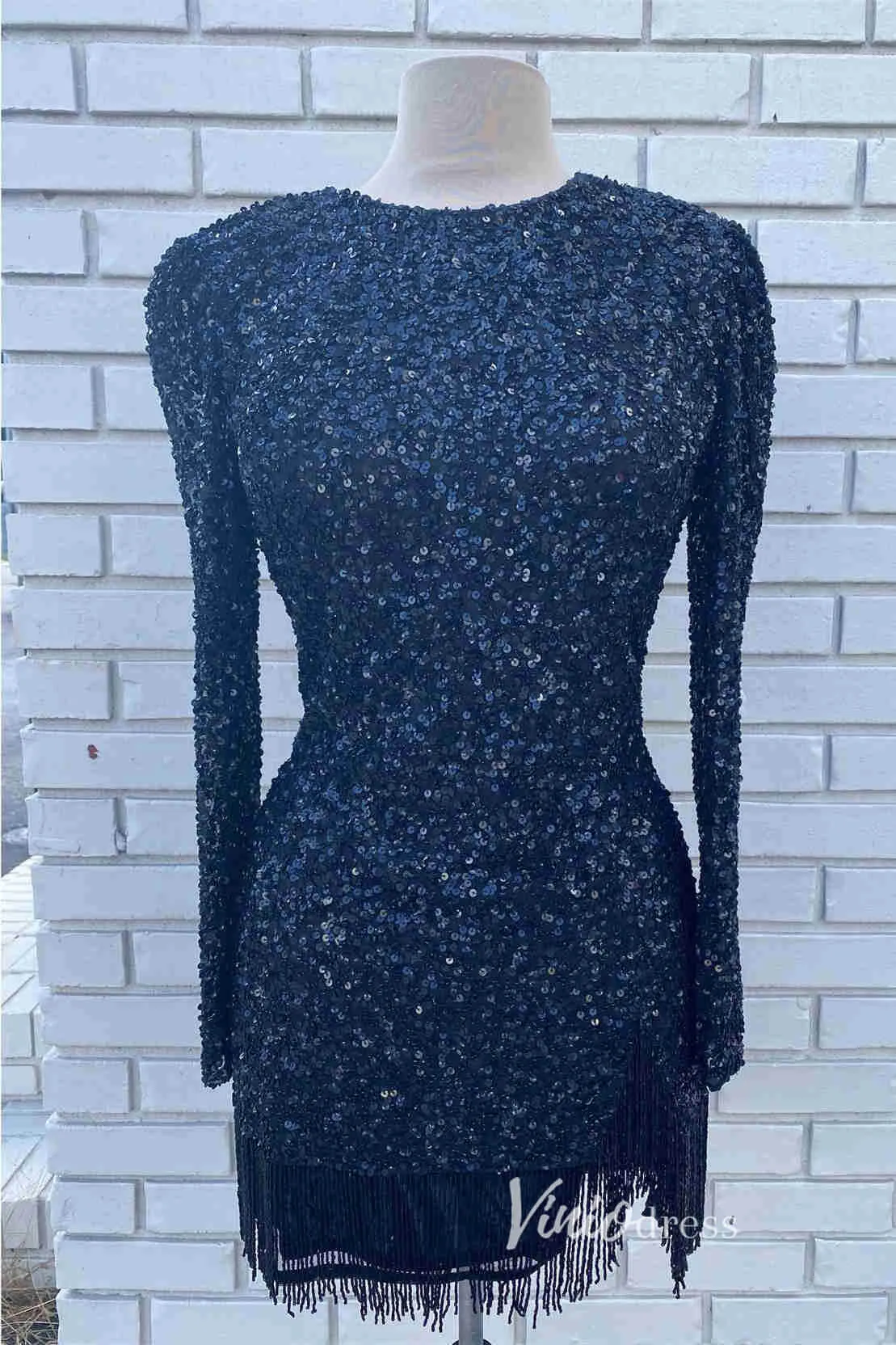 Beaded Long Sleeve Sequin Cocktail Dress Short Prom Dress SD1594