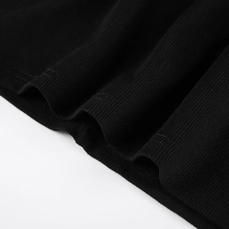Black Flare Sleeve Slim Turn-Down Dress