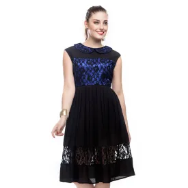 Blue Satin Collar Ladies Short Dress