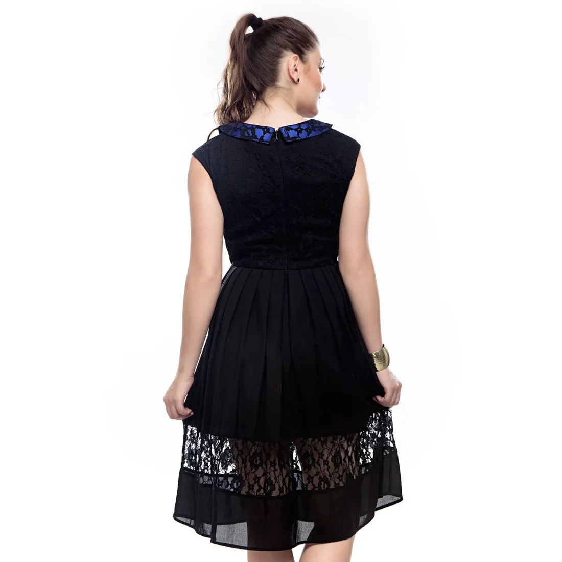 Blue Satin Collar Ladies Short Dress