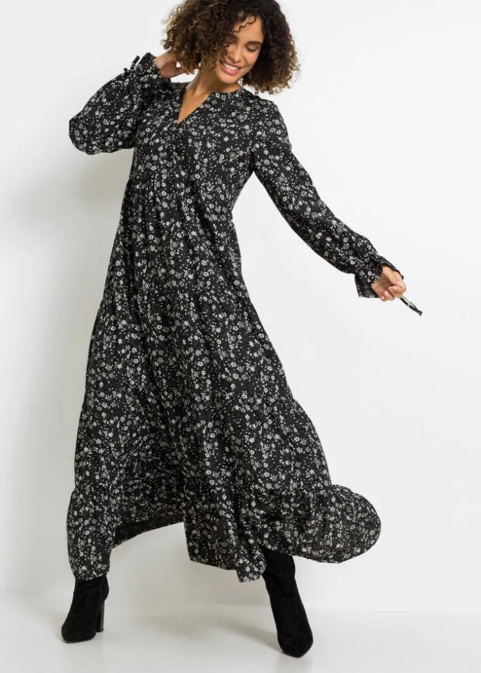 Bodyflirt Eco Viscose Printed Maxi Dress, Black