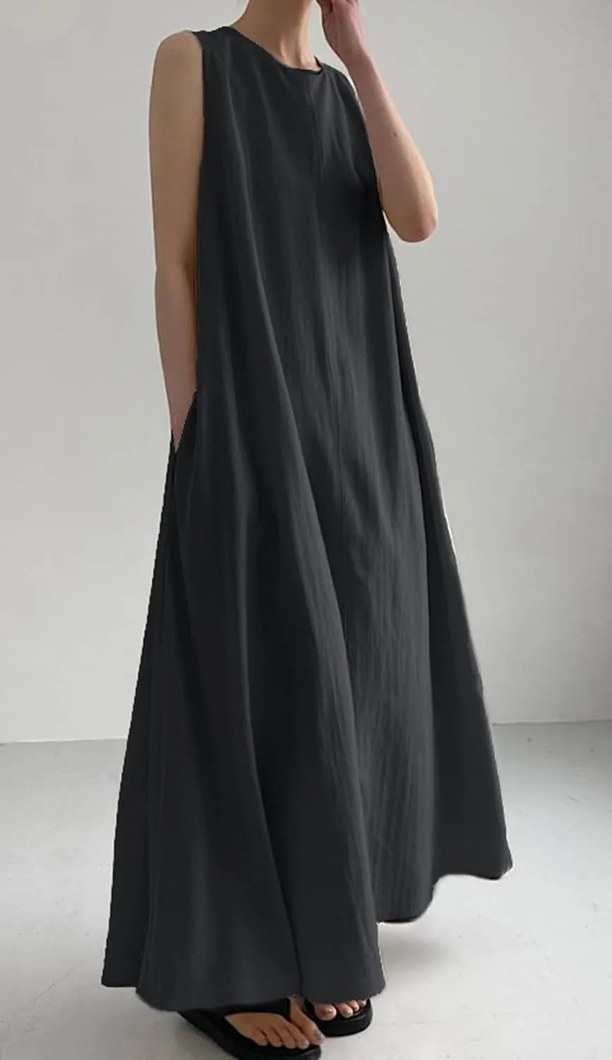 CHARTOU Women Casual Cotton Linen Sleeveless Maxi Dress Ruffle Shift Dress Flowy Beach Summer Long Tank Dress