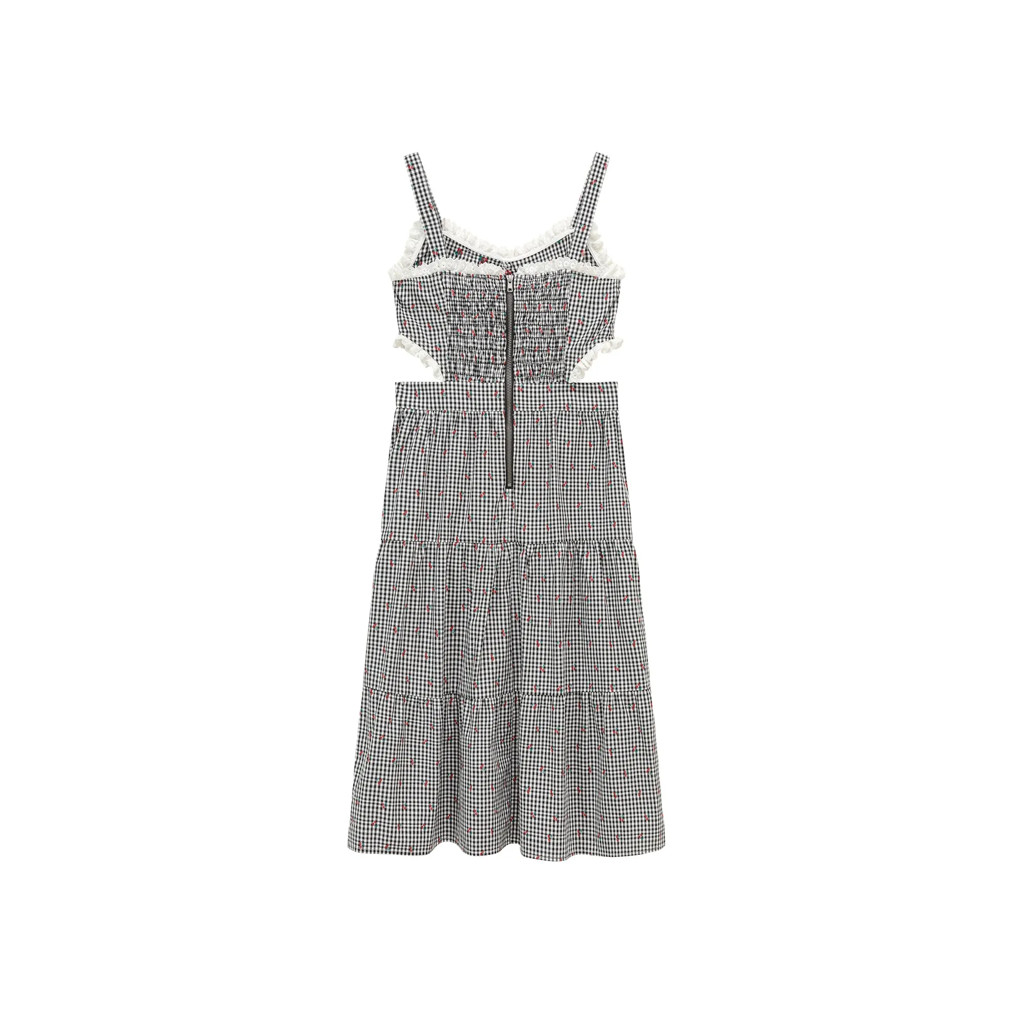 Check Cherry Sleeveless Bustier Long Dress