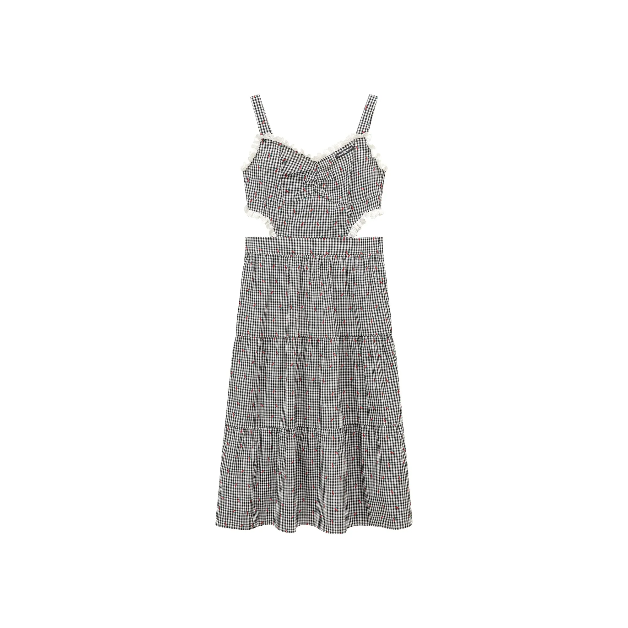 Check Cherry Sleeveless Bustier Long Dress