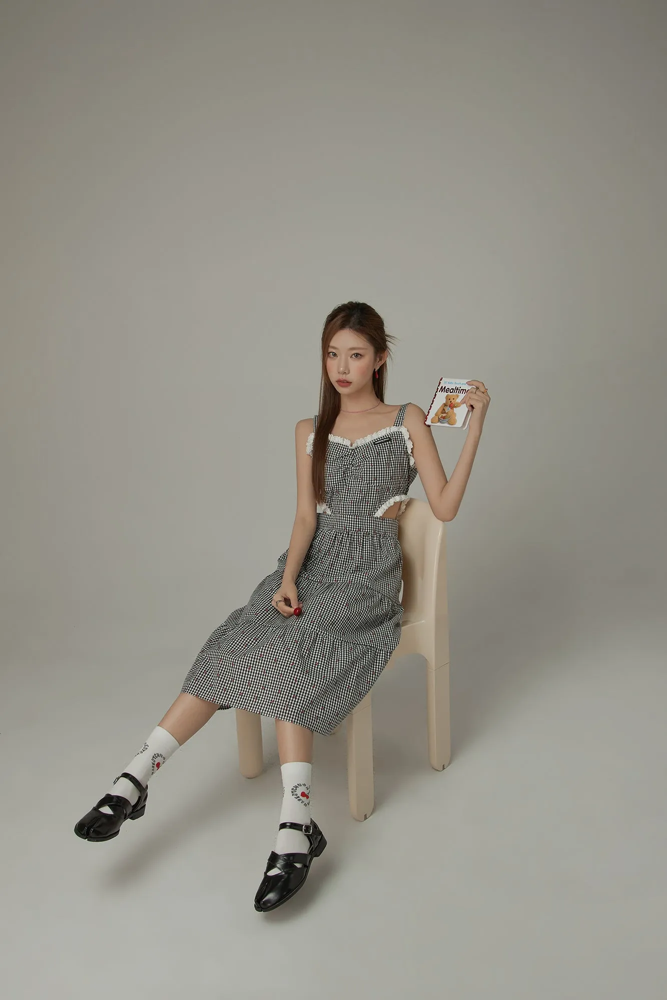 Check Cherry Sleeveless Bustier Long Dress