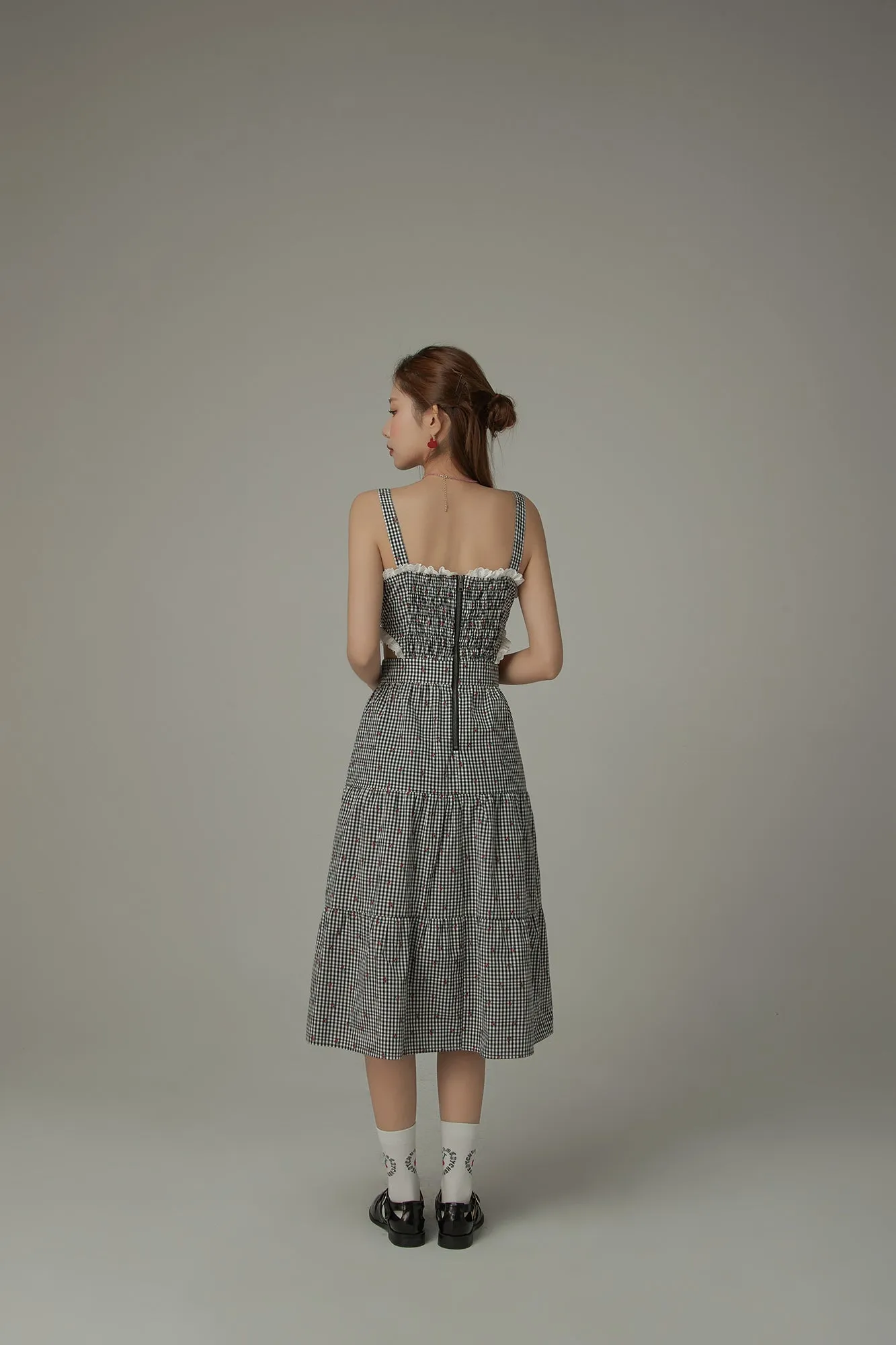Check Cherry Sleeveless Bustier Long Dress