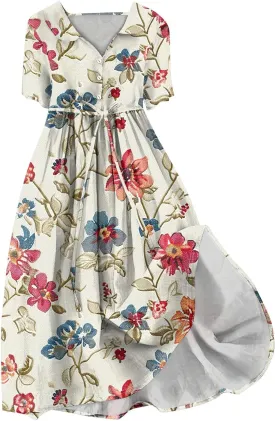 Dresses for Women 2025 Tie Swing Spring Summer Maxi Dress Short Sleeve Womens Summer