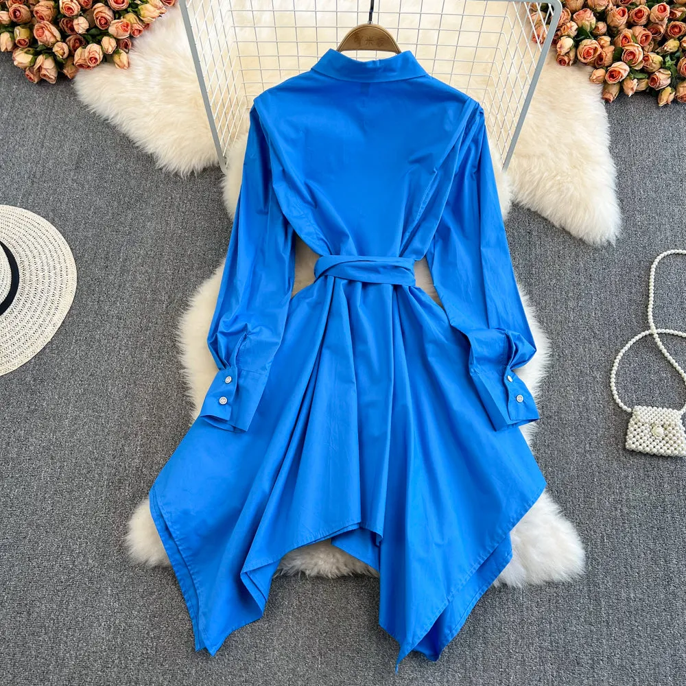 Fashion Irregular Long Sleeve Shirt Dress      S230