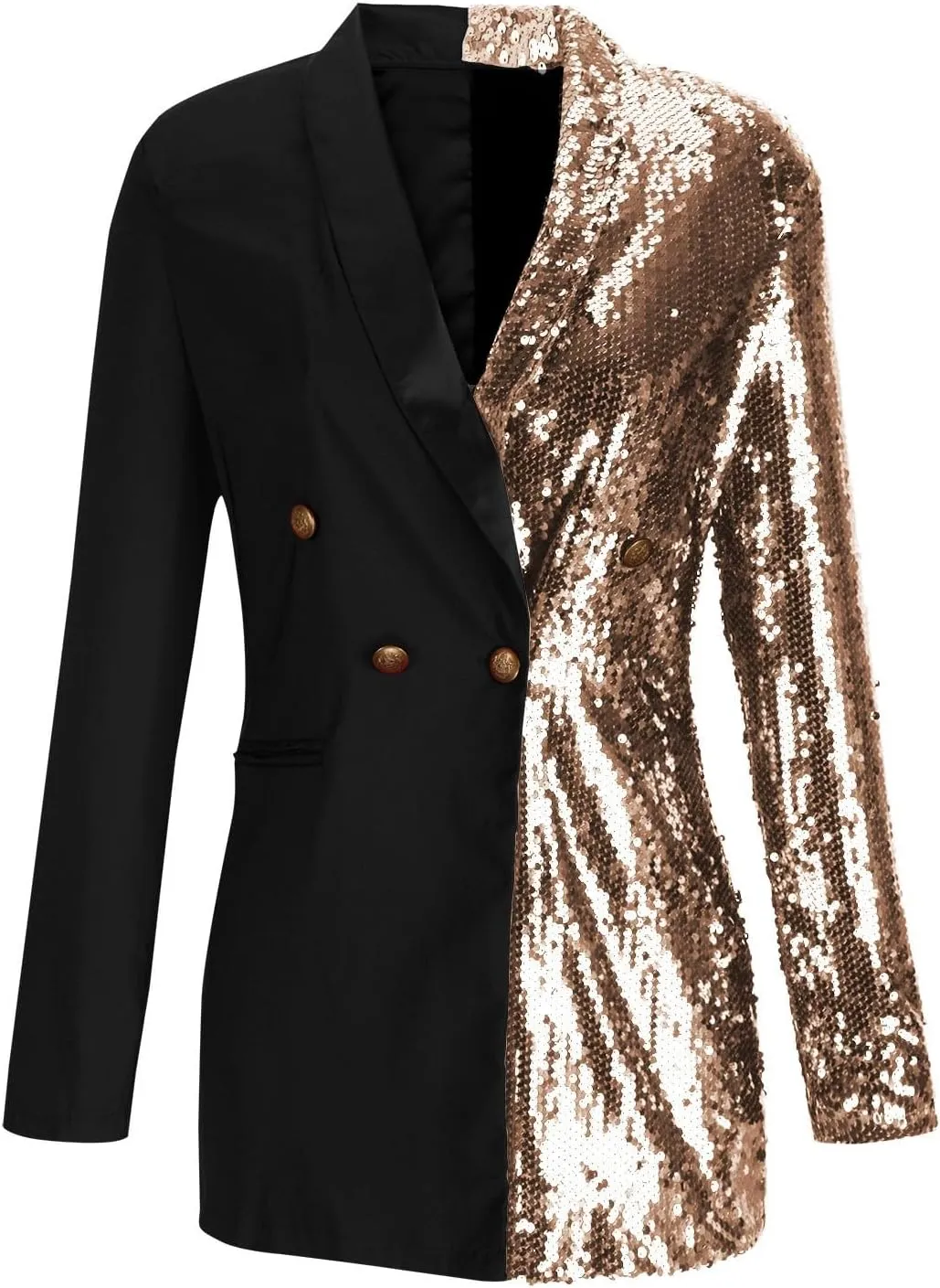 HGps8w Double Breasted Sequins Blazer Dress for Women Sexy Colorblock Long Blazers Jackets Formal Evening Party Club Outfit