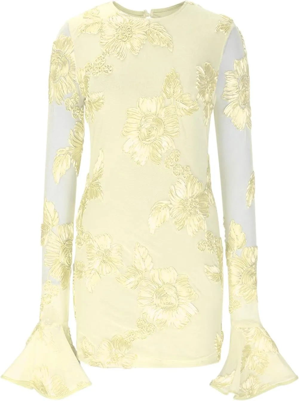 HGps8w Women's Floral Embroidered Sexy Bodycon Cocktail Dresses - Mesh Bell Long Sleeve Evening Party Club Mini Dress