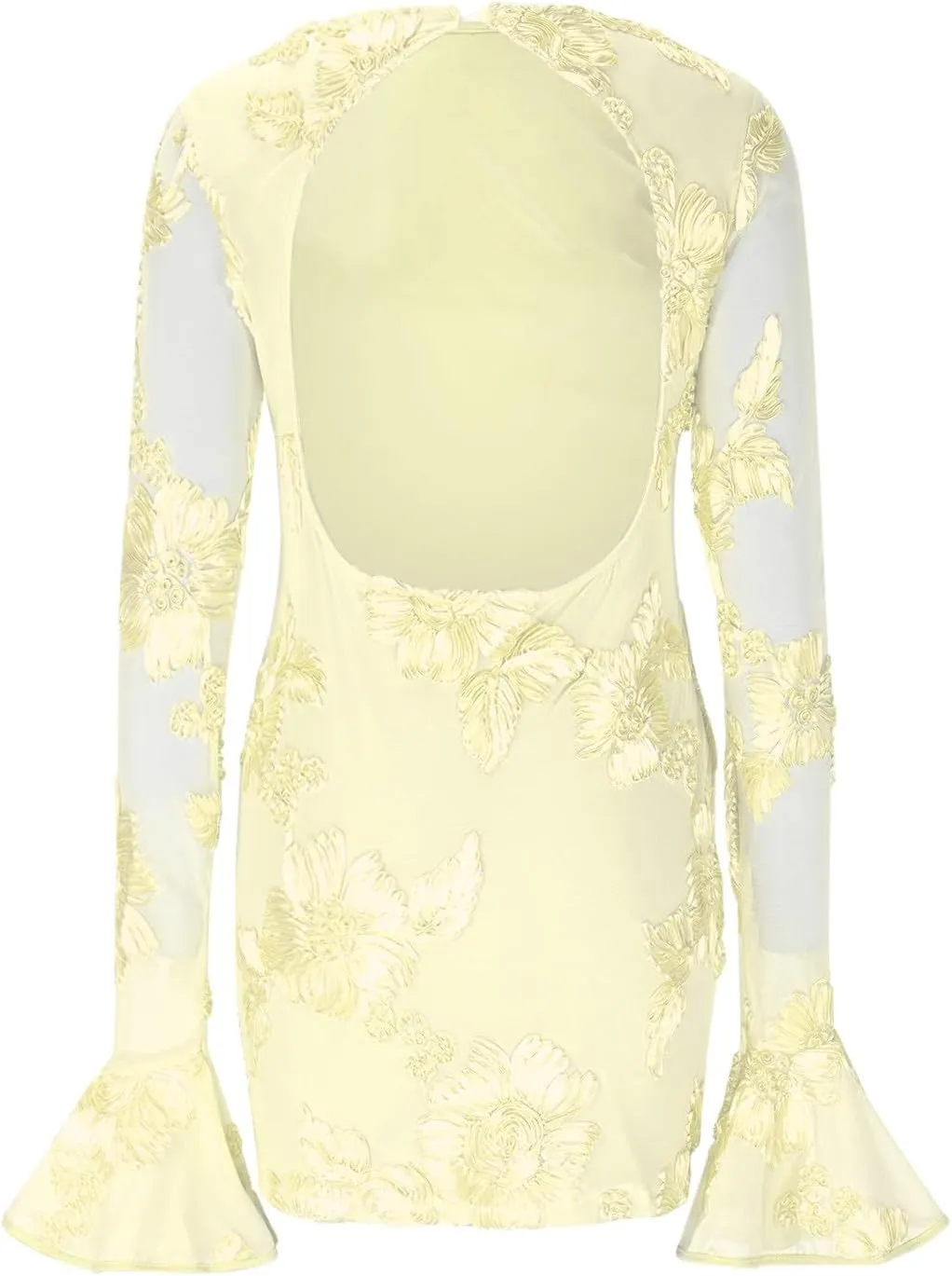 HGps8w Women's Floral Embroidered Sexy Bodycon Cocktail Dresses - Mesh Bell Long Sleeve Evening Party Club Mini Dress