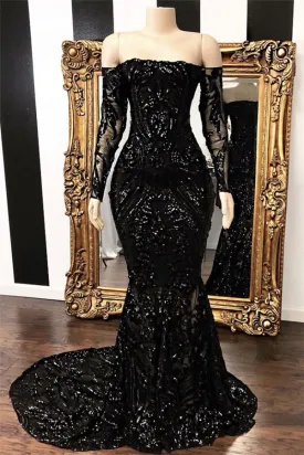 kamahe Mermaid Strapless Court Length Long Sleeve Beaded Paillette Embroidery Prom Dress