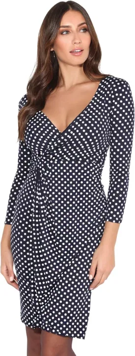 KRISP Women Long 3/4 Sleeve Pencil Bodycon Day Dress Stretch V-Neck Midi Knee Long Casual Printed