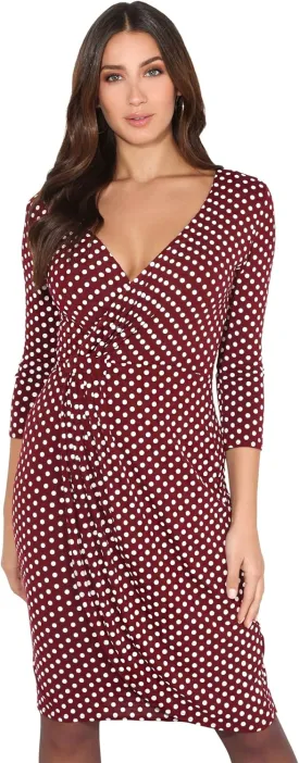 KRISP Women Long 3/4 Sleeve Pencil Bodycon Day Dress Stretch V-Neck Midi Knee Long Casual Printed