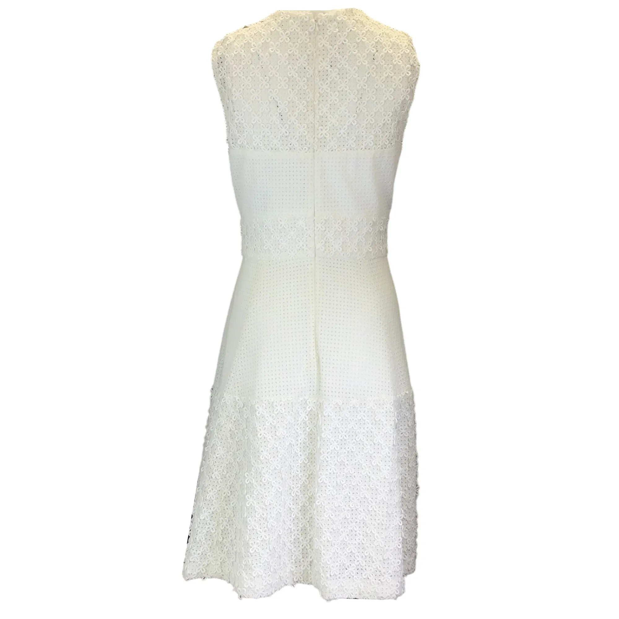 Lela Rose White Sleeveless Eyelet Lace Dress