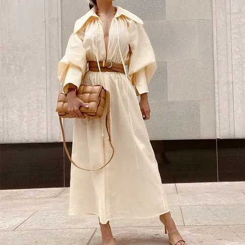 Long Lantern Sleeve Bohemian Maxi Dress