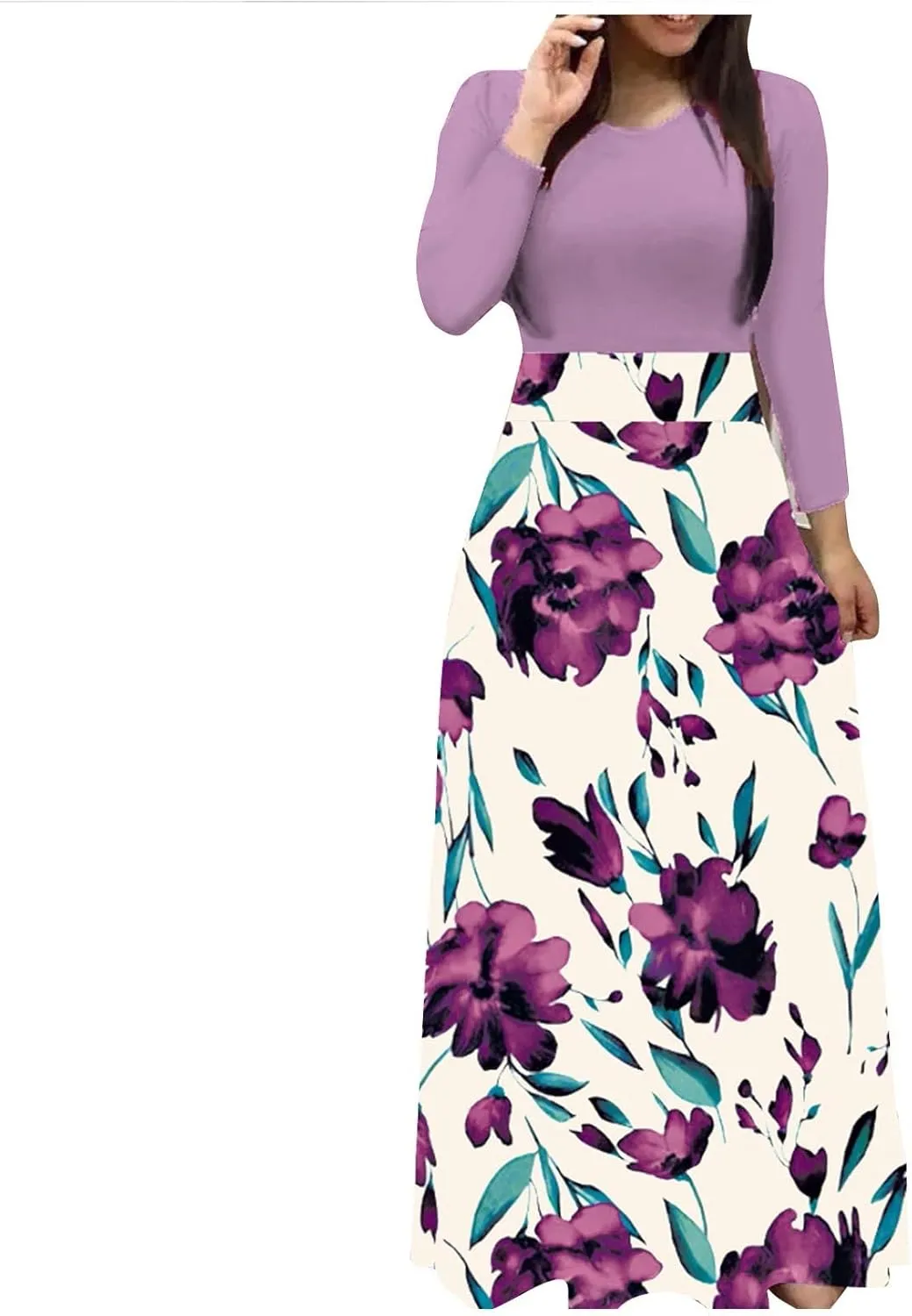 Long Sleeve Maxi Dress for Women 2024 Spring Summer Boho Floral Print Plus Size Floor Length Dress Casual Long Sundresses
