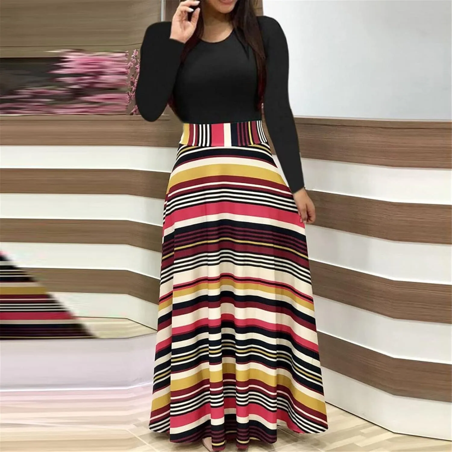 Long Sleeve Maxi Dress for Women 2024 Spring Summer Boho Floral Print Plus Size Floor Length Dress Casual Long Sundresses