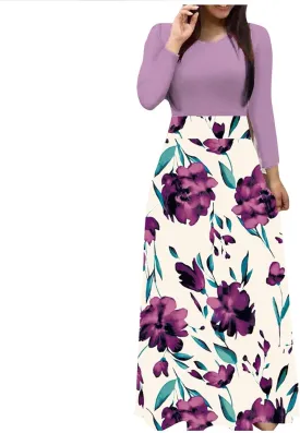 Long Sleeve Maxi Dress for Women 2024 Spring Summer Boho Floral Print Plus Size Floor Length Dress Casual Long Sundresses