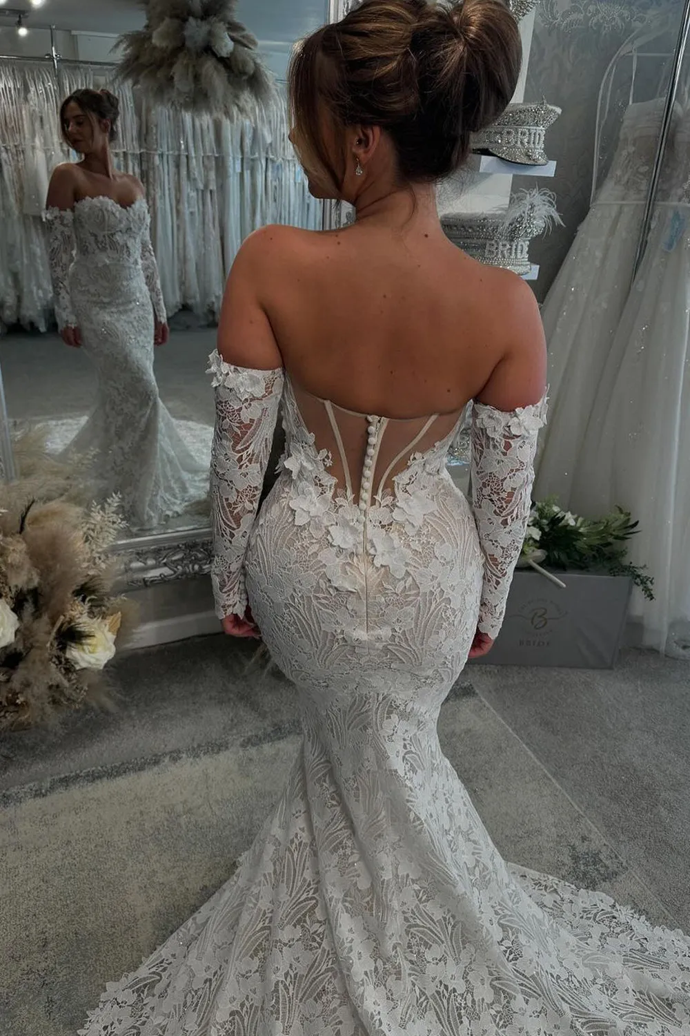 Mermaid Sweetheart Lace Long Wedding Dresses with Long Sleeves