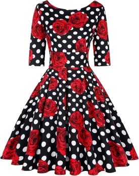 MINTLIMIT Women's 1950s Retro Vintage Cocktail Party 3/4 Sleeve Swing Dress
