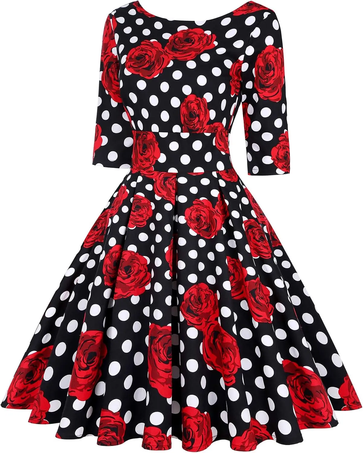 MINTLIMIT Women's 1950s Retro Vintage Cocktail Party 3/4 Sleeve Swing Dress