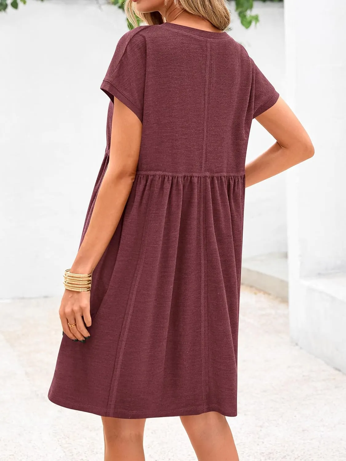 NOLLSOM Women's Summer Dresses 2025 Cap Sleeves Button Down Solid Oversized Short Dress Tshirt Mini Dress with Pockets