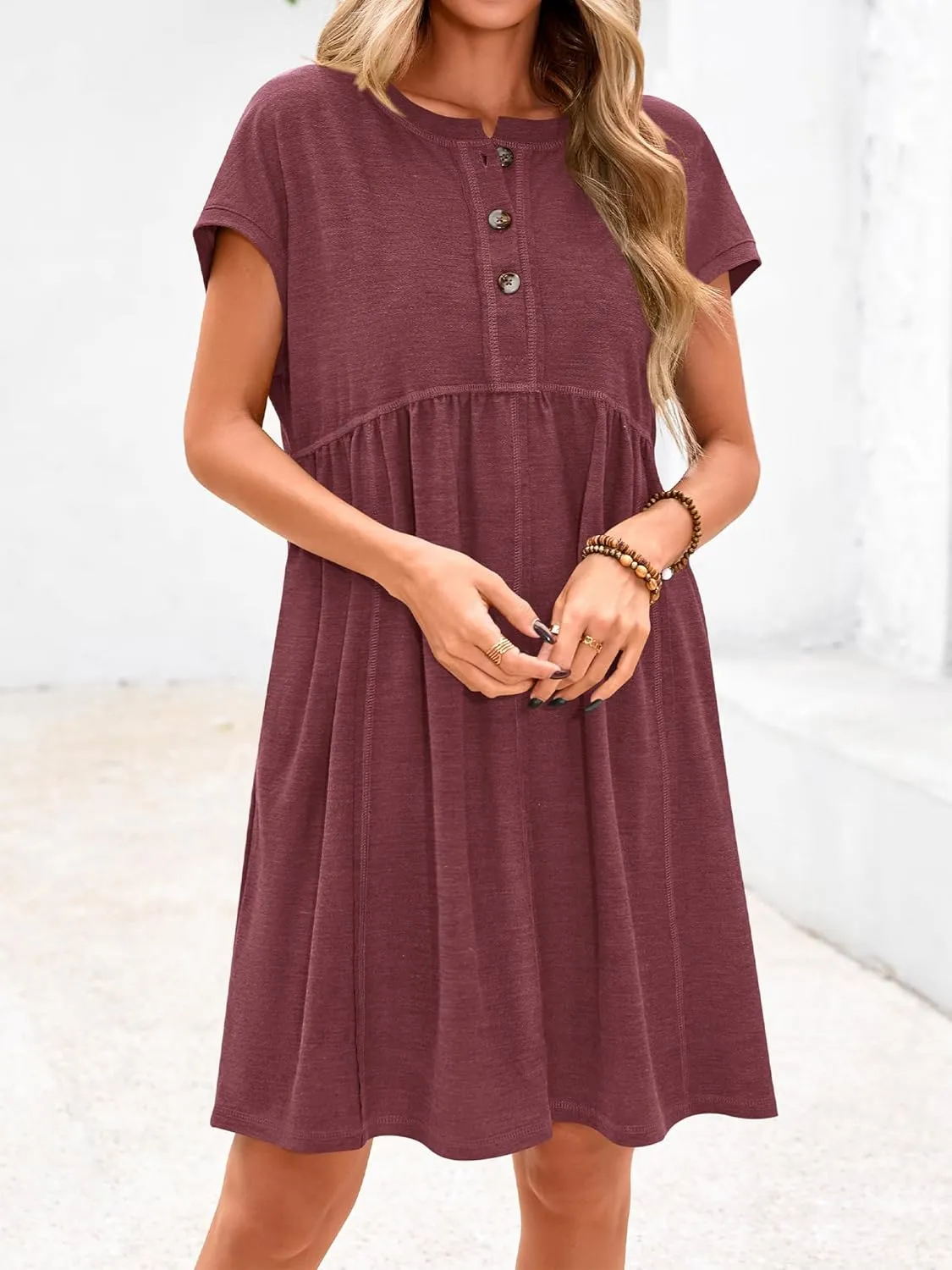 NOLLSOM Women's Summer Dresses 2025 Cap Sleeves Button Down Solid Oversized Short Dress Tshirt Mini Dress with Pockets