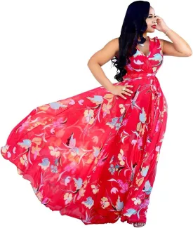 Nuofengkudu Womens Chiffon Deep V-Neck Stripe Printed Maxi Dress Unique Loose Summer Boho Dresses High Waiste(S-5XL)