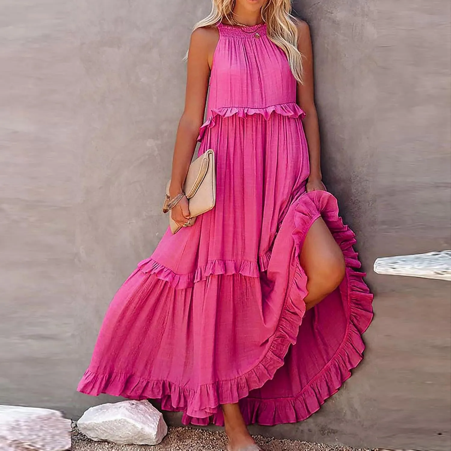 Plus Size Dresses for Curvy Women Casual Slip Tank Dresses Spaghetti Strap Flowy Maxi Long Plus Size Dresses