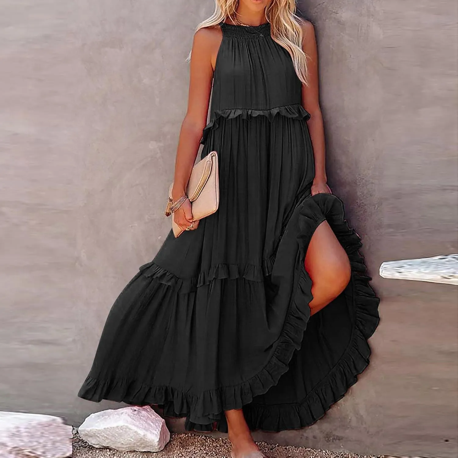 Plus Size Dresses for Curvy Women Casual Slip Tank Dresses Spaghetti Strap Flowy Maxi Long Plus Size Dresses
