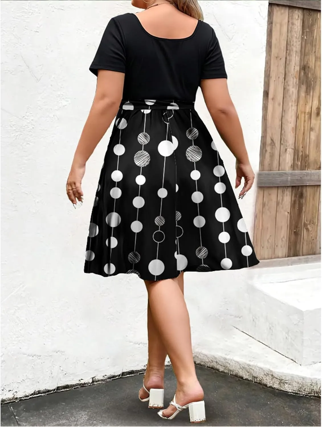 Plus Size Summer Dresses for Women Short Sleeve Empire Waist Semi Formal Floral Dress Midi Length Belted Sundresses