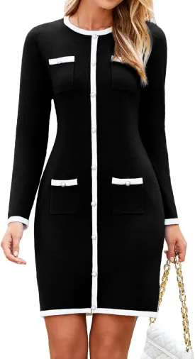 Simplee Womens Bodycon Sweater Dress Long Sleeve Mini Dress Fall Casual Knitted Short Party Dresses