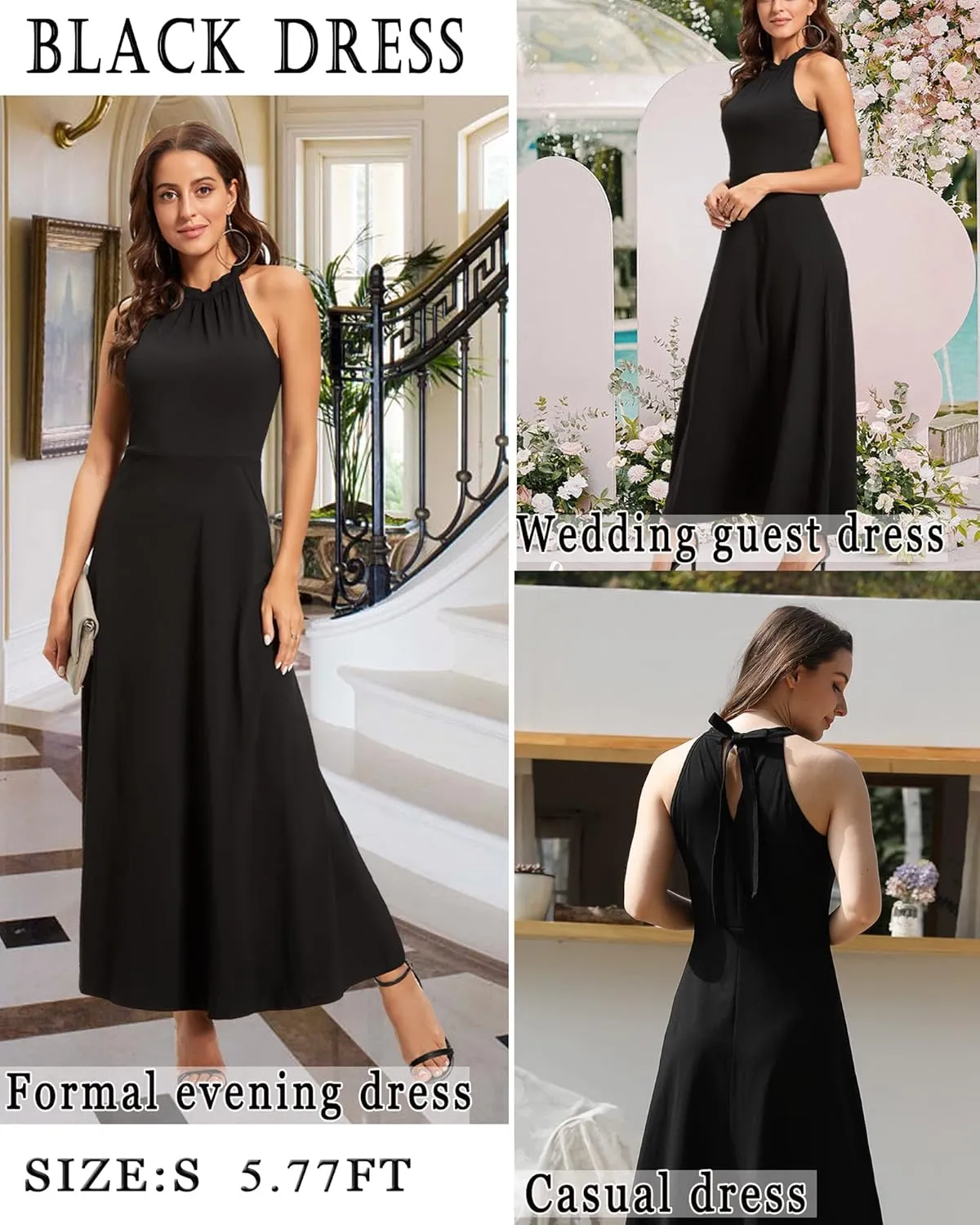 STYLEWORD Women's Summer 2025 Maxi Dress Floral Halter Neck Sexy Party Wedding Guest Long Formal Dress