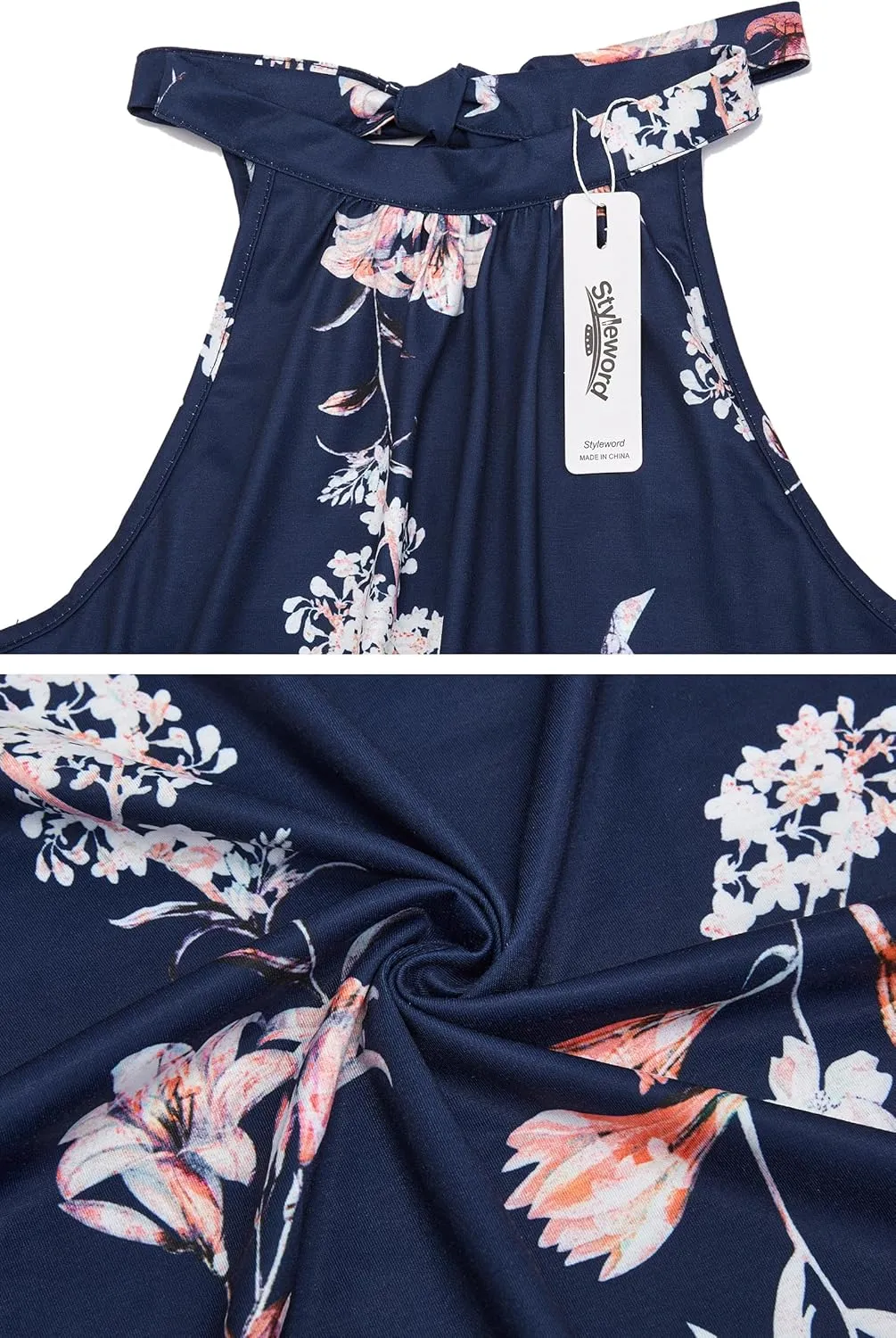 STYLEWORD Women's Summer 2025 Maxi Dress Floral Halter Neck Sexy Party Wedding Guest Long Formal Dress
