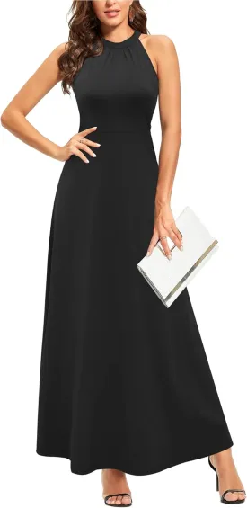 STYLEWORD Women's Summer 2025 Maxi Dress Floral Halter Neck Sexy Party Wedding Guest Long Formal Dress