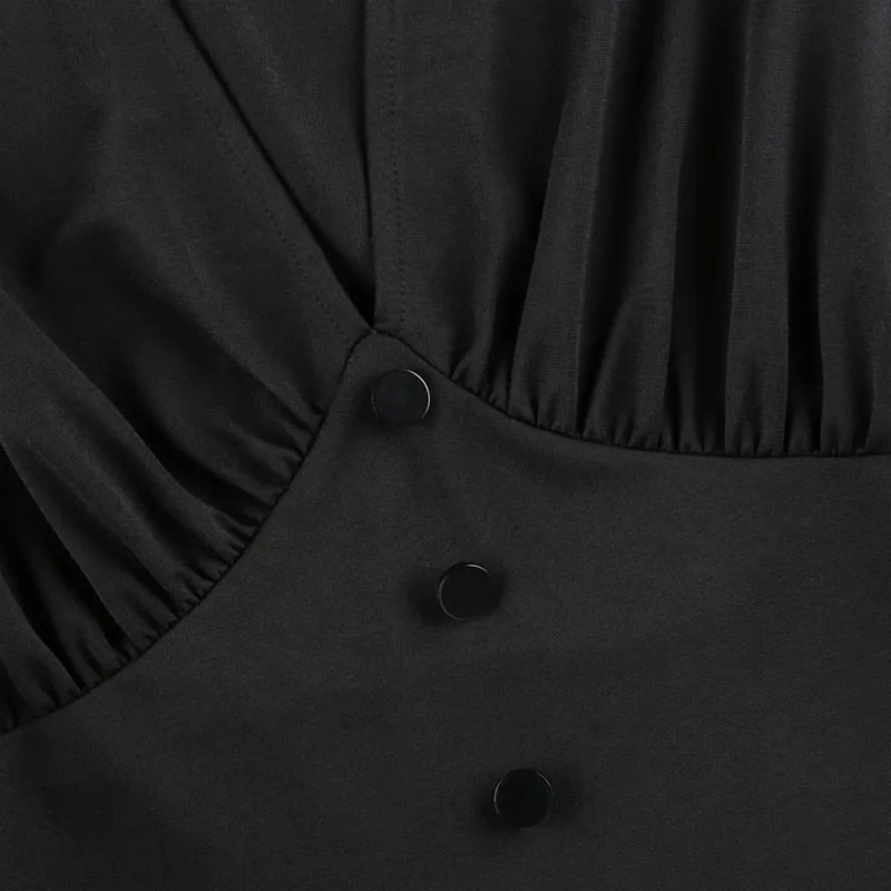 V-Neck Long Sleeve Pleated Party Dress
