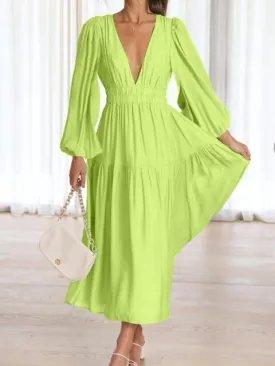Willow Plunge Neck Summer Maxi Dress with Tiered Skirt | 7 Colors
