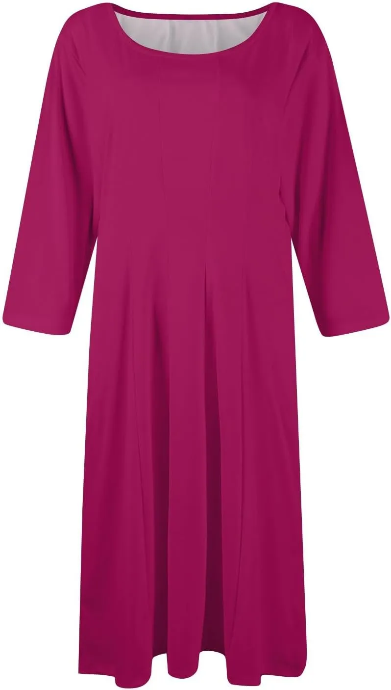 Women Dresses Formal for Church Summer Spring Solid Flowy Vintage 3/4 Sleeve Midi Casual Swing