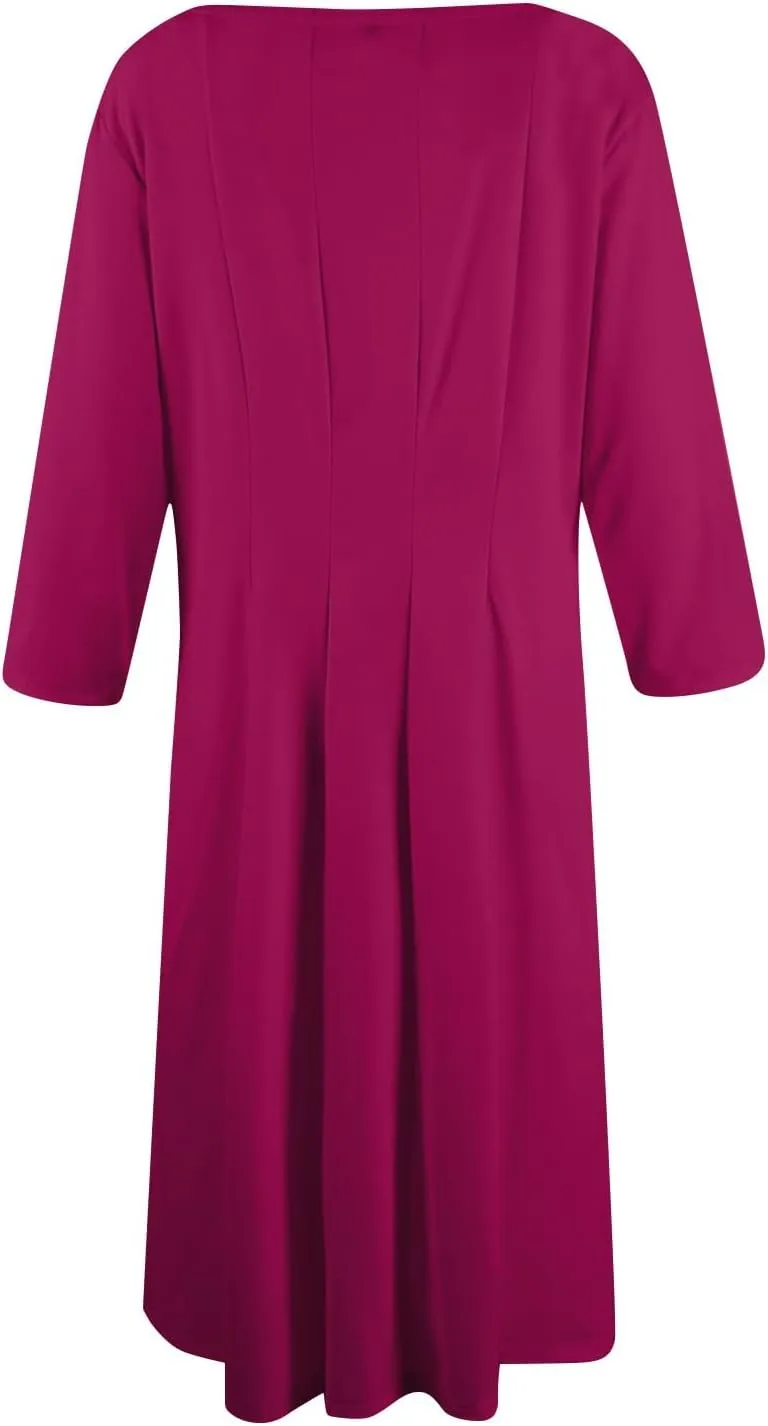 Women Dresses Formal for Church Summer Spring Solid Flowy Vintage 3/4 Sleeve Midi Casual Swing