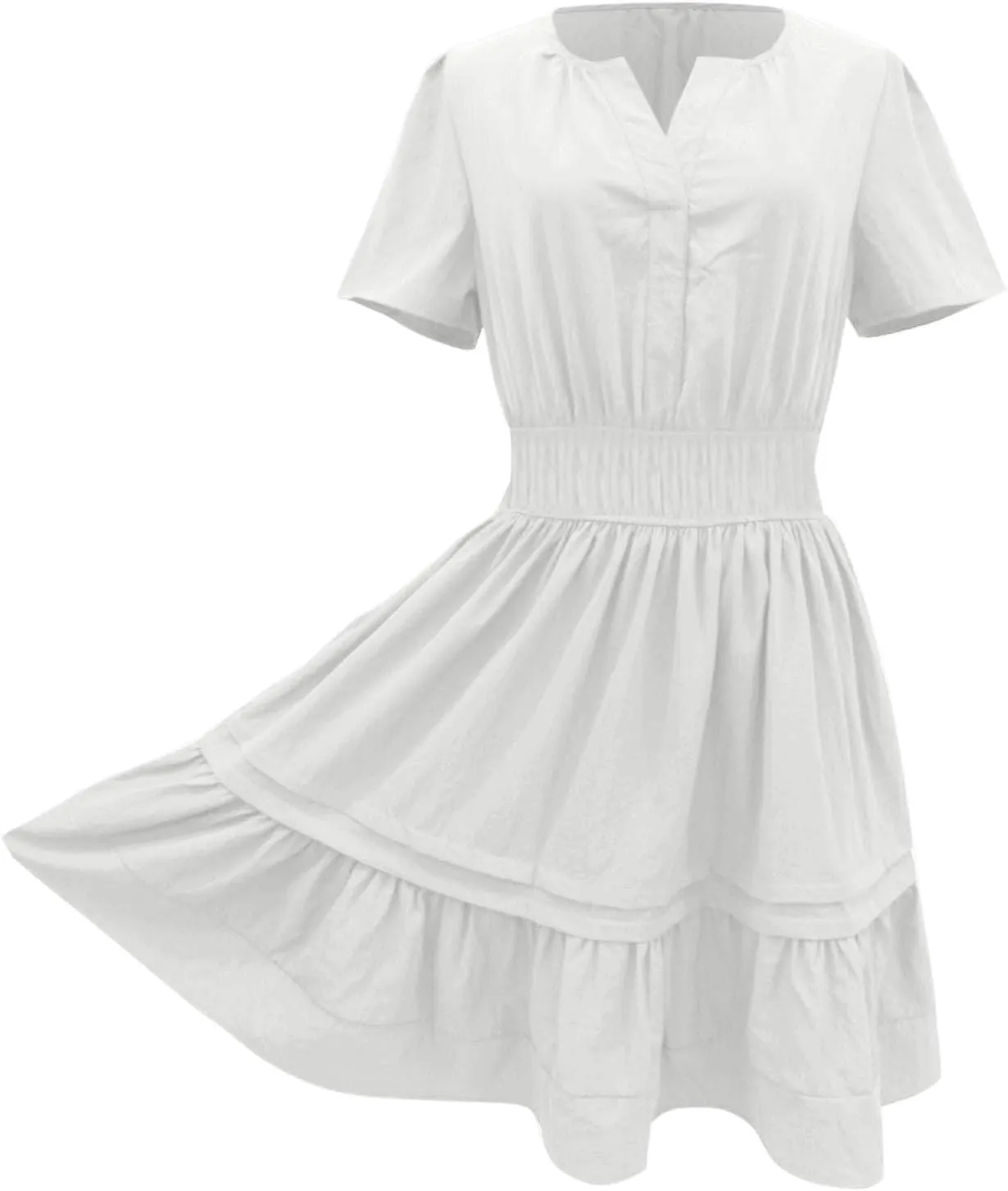 Women Summer Mini Short Dress Wrap V Neck Short Flared Sleeve Wedding Guest Dress Beach Vacation Tropical Sundress