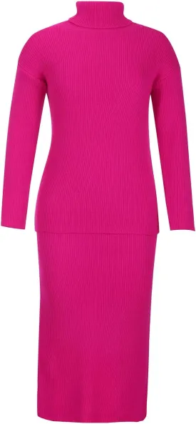 Women's 2 Piece Outfits Ribbed Knit Long Sleeve Oversized Turtleneck Sweater Top and Bodycon Midi Skirt Dress Set