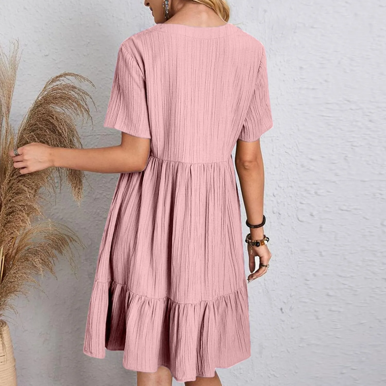 Womens Dresses Summer Plus Size Short Sleeve V Neck Casual Flowy Tshirt Dress Beach Travel Vacation Mini Sundress
