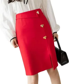 Women's mid-Length Office Loose Button high Waist Slim Pencil Skirt