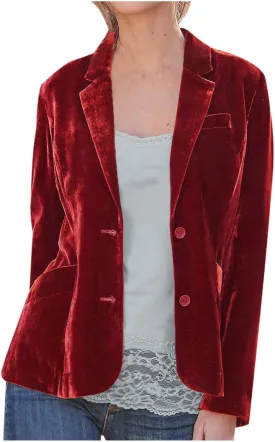 Womens Velvet Blazer Cozy Lightweight Outerwear Retro Buttons Long Sleeve Pokets Jacket Cardigan Coat Office Blazers